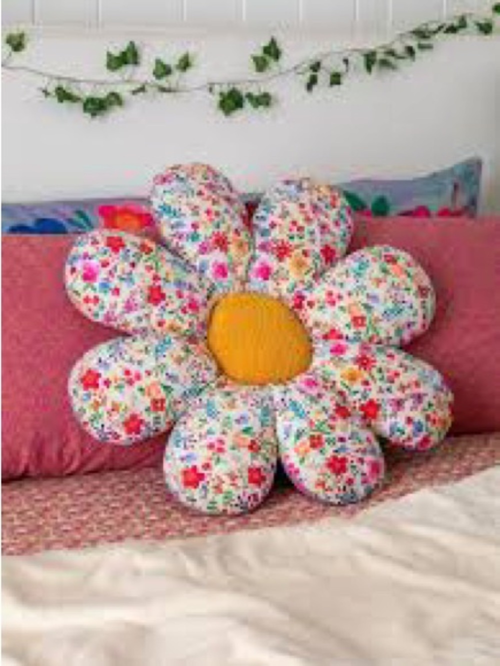 Natural Life ~ Floral Petal Floor patchwork, Pillow - Pink Multicolor 24” - Picture 6 of 9